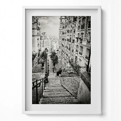 Obraz v rámu dekorativní Černobílý pohled na ulici města