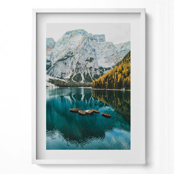 Obraz v rámu dekorativní Krajina horského jezera a lodě