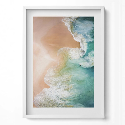Obraz v rámu dekorativní Mořské vlny a pláž z ptačí perspektivy
