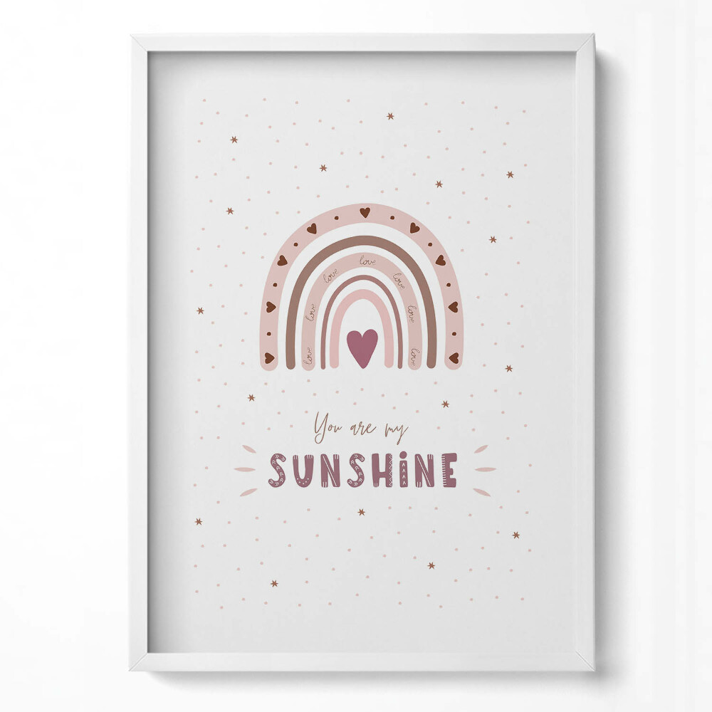 Obraz v rámu dekorativní Krásná duhová ilustrace a nápis "Jsi moje sluníčko".