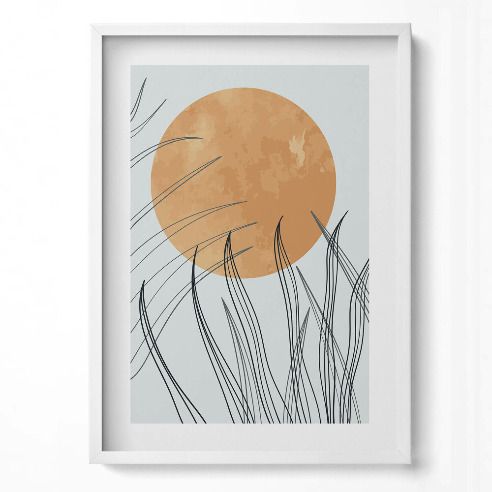 Obraz v rámu dekorativní Minimalistické rostliny a slunce v boho stylu