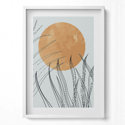 Obraz v rámu dekorativní Minimalistické rostliny a slunce v boho stylu