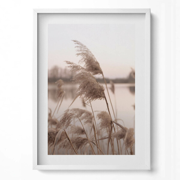 Obraz v rámu dekorativní Romantická krajina trávy a jezera v boho stylu