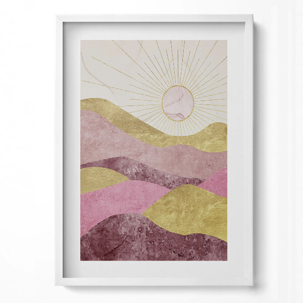 Obraz v rámu dekorativní Abstraktní krajina zlatých hor a slunce