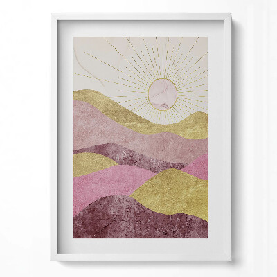 Obraz v rámu dekorativní Abstraktní krajina zlatých hor a slunce