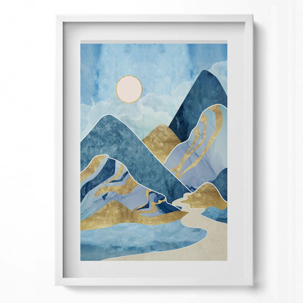 Obraz v rámu dekorativní Abstraktní krajina hor a slunce