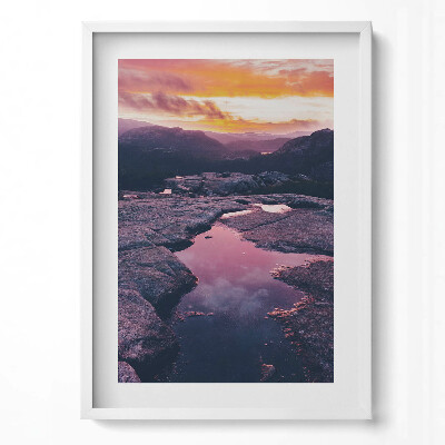 Obraz v rámu dekorativní Horská krajina při západu slunce