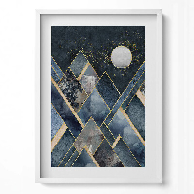 Obraz v rámu dekorativní Abstraktní krajina hor v noci a měsíc