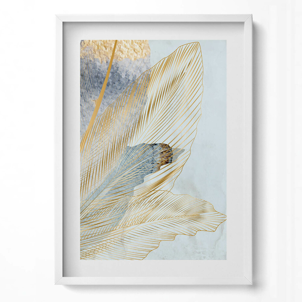 Obraz v rámu dekorativní Glamour banánové listy se zlatem