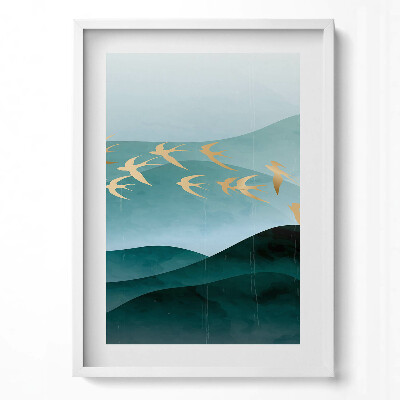 Obraz v rámu dekorativní Ilustrace zlatých ptáků na obloze