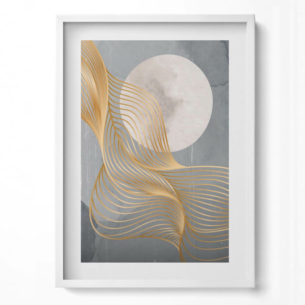 Obraz v rámu dekorativní Abstraktní ilustrace měsíce se zlatem