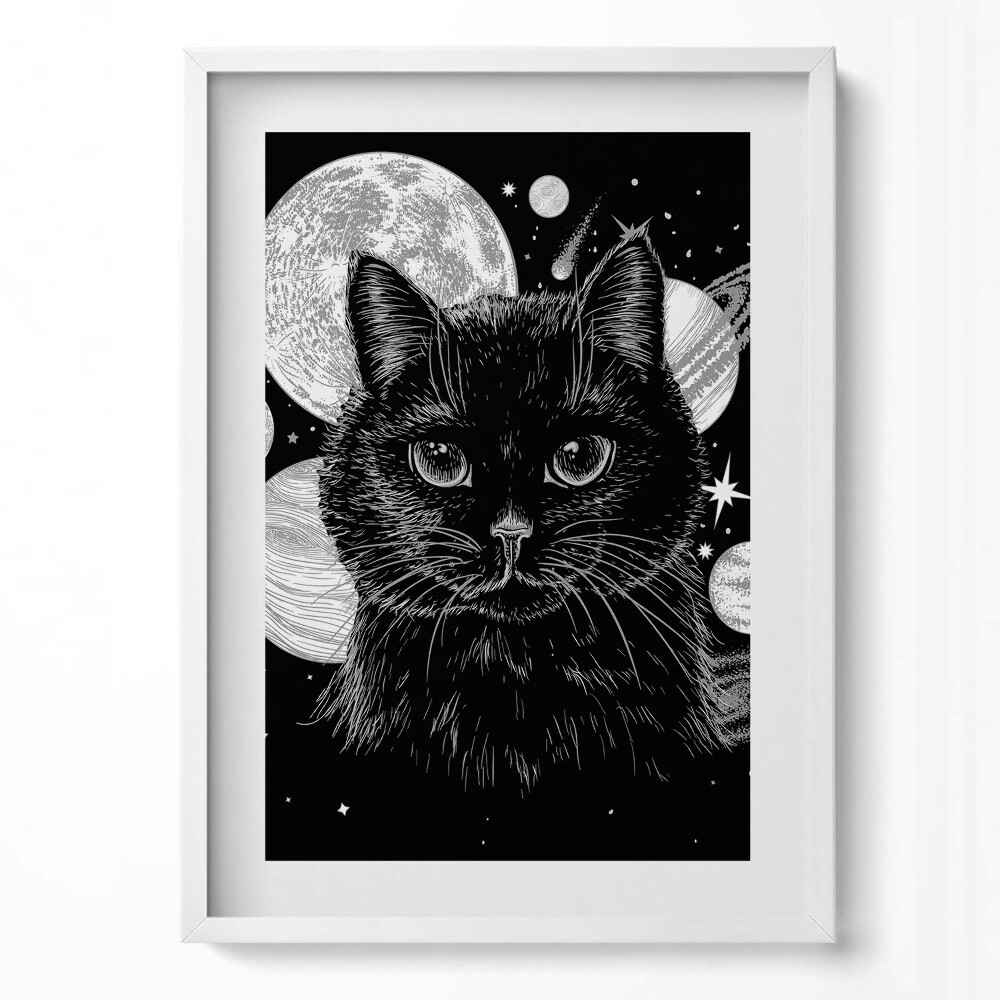 Obraz v rámu dekorativní Kouzelná černá kočka a prostor