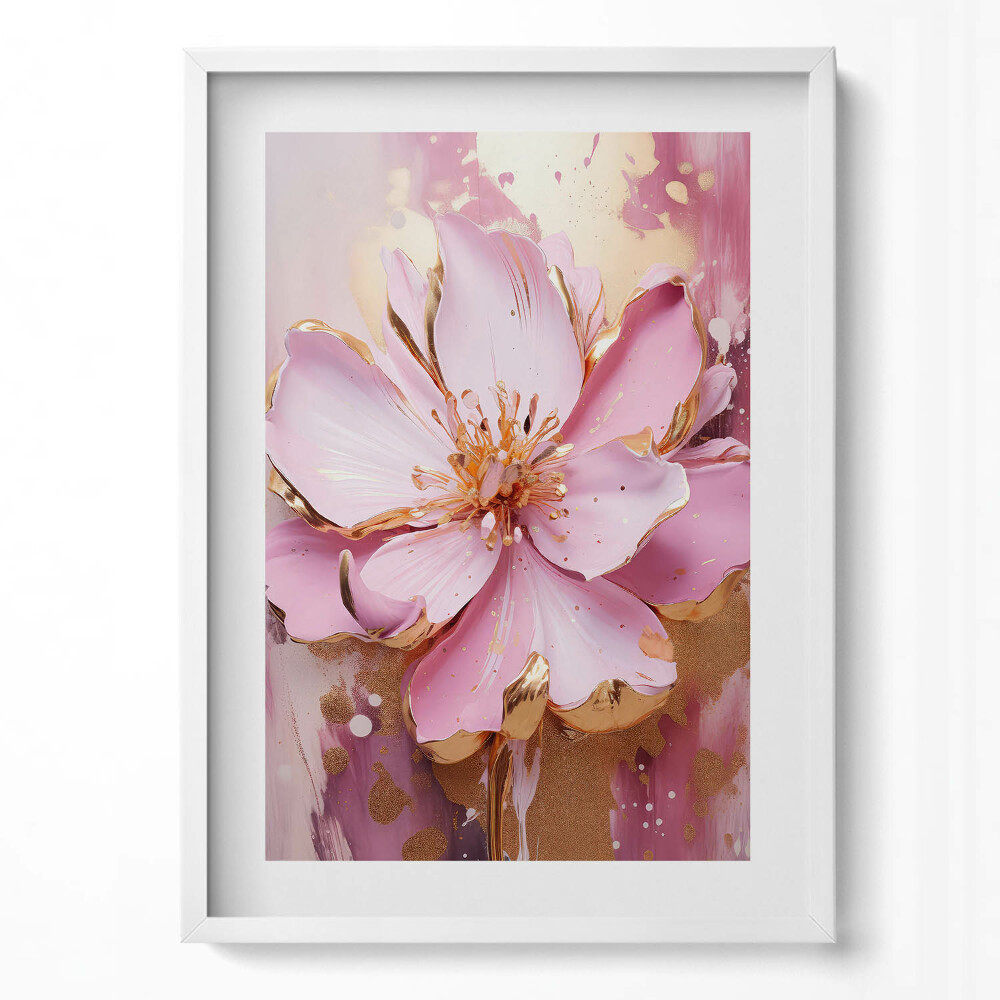 Obraz v rámu dekorativní Romantická malovaná květina ve zlaté barvě