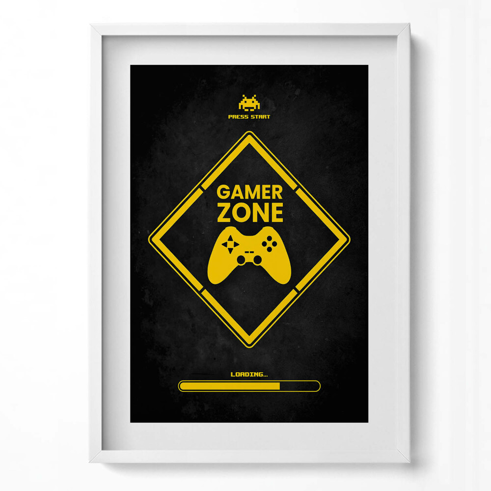 Obraz v rámu dekorativní Nápis pro herní místnost "Gamer zone"