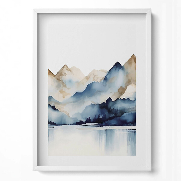 Obraz v rámu dekorativní Akvarel krajina hor a jezera