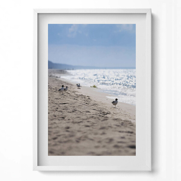 Obraz v rámu dekorativní Mořské vlny a pták na pláži