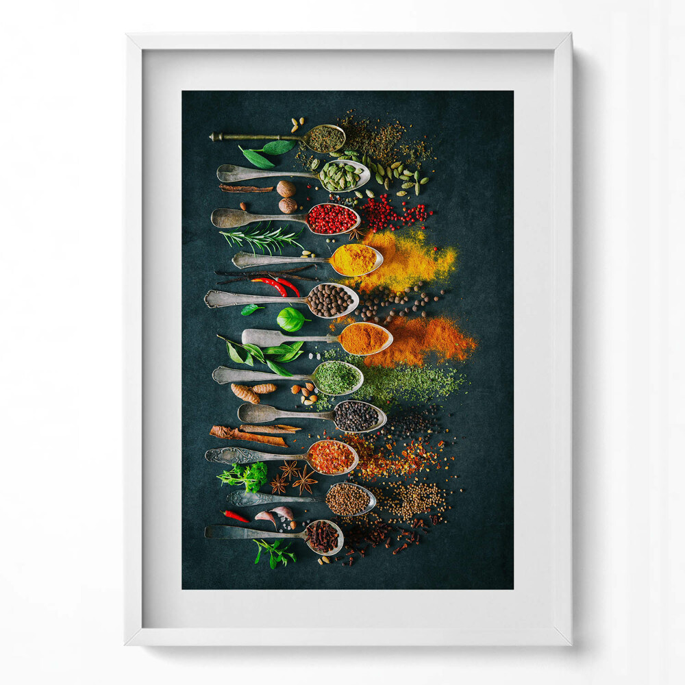 Obraz v rámu dekorativní Lžíce s barevným kořením