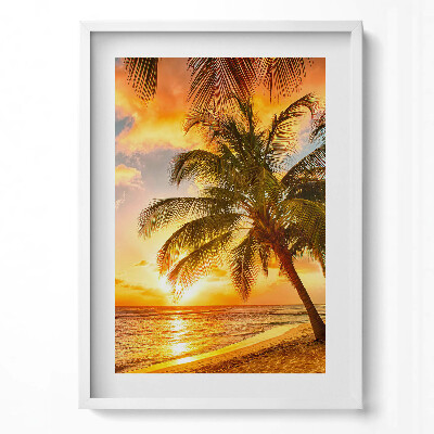 Obraz v rámu dekorativní Palma na pláži při západu slunce