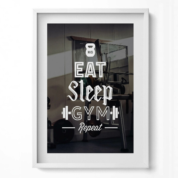 Obraz v rámu dekorativní Motivační nápis "Eat Sleep gym repeat"