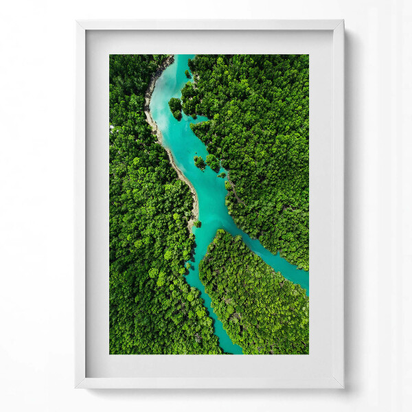 Obraz v rámu dekorativní Řeka v tropických lesích z ptačí perspektivy