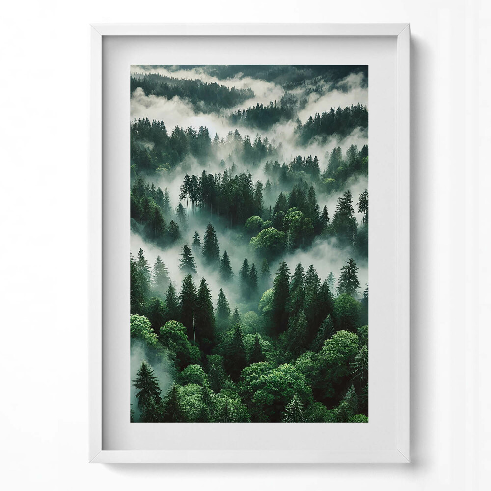 Obraz v rámu dekorativní Krajina ranní mlhy v lese