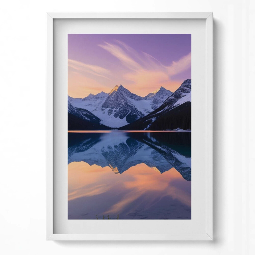 Obraz v rámu dekorativní Krajina hor a jezera ve večerních hodinách