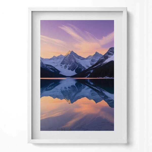 Obraz v rámu dekorativní Krajina hor a jezera ve večerních hodinách