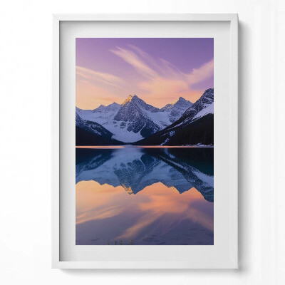 Obraz v rámu dekorativní Krajina hor a jezera ve večerních hodinách