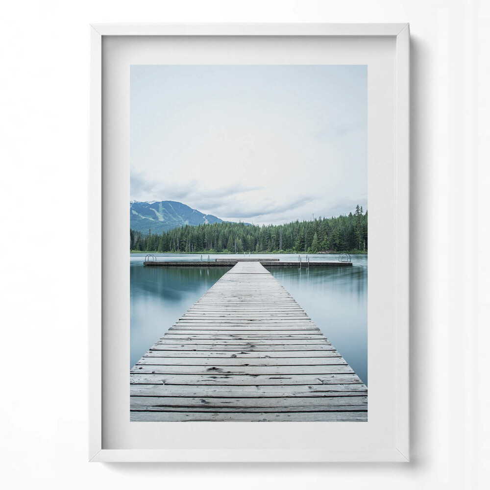 Obraz v rámu dekorativní Dřevěné molo na jezeře v horách