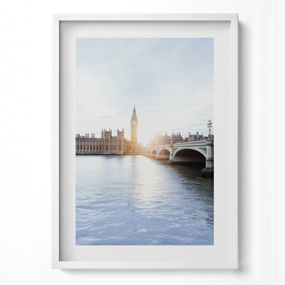 Obraz v rámu dekorativní Pohled na most a hodiny v Londýně