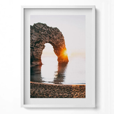 Obraz v rámu dekorativní Přímořské skály, pláž a slunce