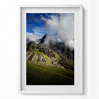 Obraz v rámu dekorativní Zelené kopce v oblacích