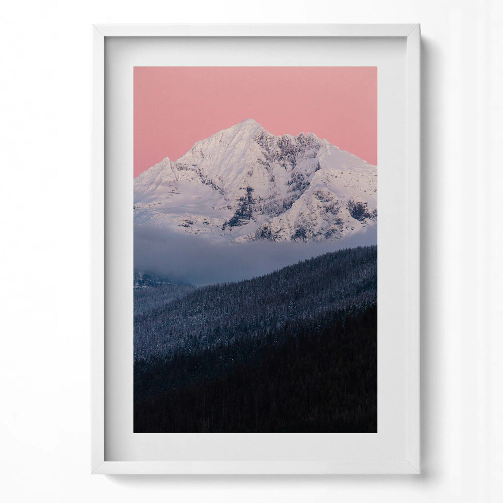 Obraz v rámu dekorativní Les a zasněžený vrchol