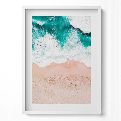 Obraz v rámu dekorativní Mořské vlny na pláži z ptačí perspektivy