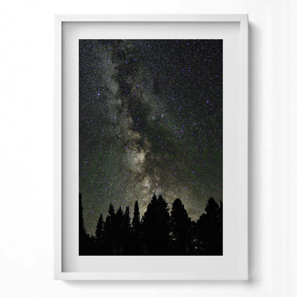 Obraz v rámu dekorativní Hvězdná obloha nad lesem