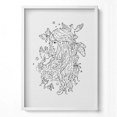 Obraz v rámu dekorativní Perokresby ilustrace dívky