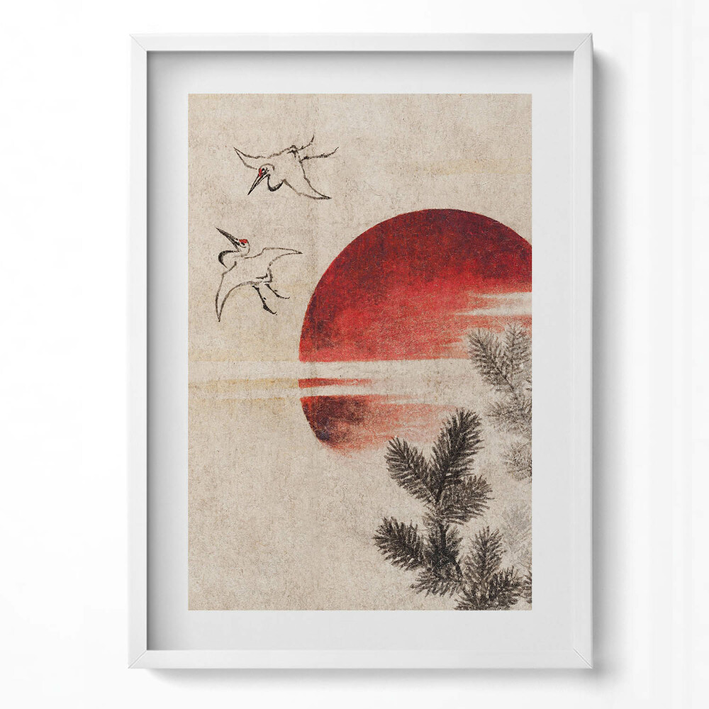 Obraz v rámu dekorativní Japonské umění zapadajícího slunce