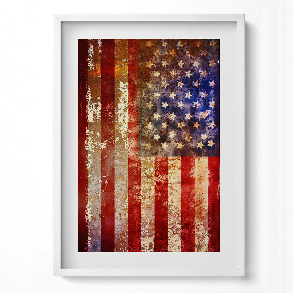 Obraz v rámu dekorativní Vlajka USA v retro stylu
