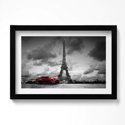 Obraz s rámem dekorativní Eiffelova věž a červené auto