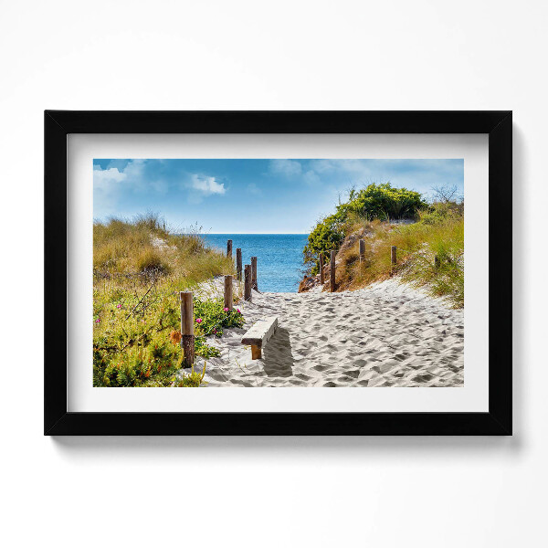 Obraz s rámem dekorativní Písečná cesta na pláž a moře