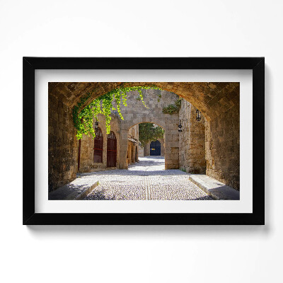 Obraz s rámem dekorativní Středověká ulice Rhodos Řecko