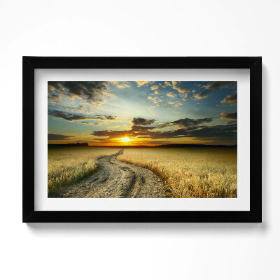 Obraz s rámem dekorativní Polní cesta a západ slunce
