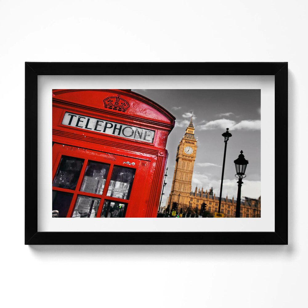 Obraz s rámem dekorativní Telefonní budka a Big Ben - Anglie