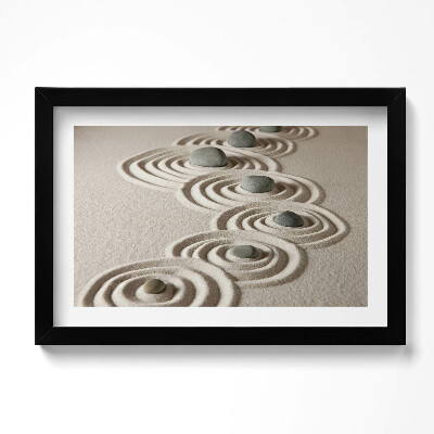 Obraz s rámem dekorativní Zen - kameny na pískových kruzích