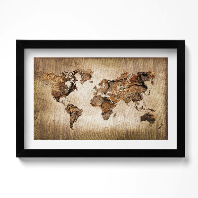 Obraz s rámem dekorativní Mapa světa ze dřeva