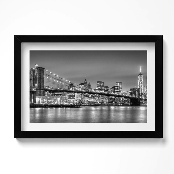 Obraz s rámem dekorativní New York Brooklyn Bridge v noci