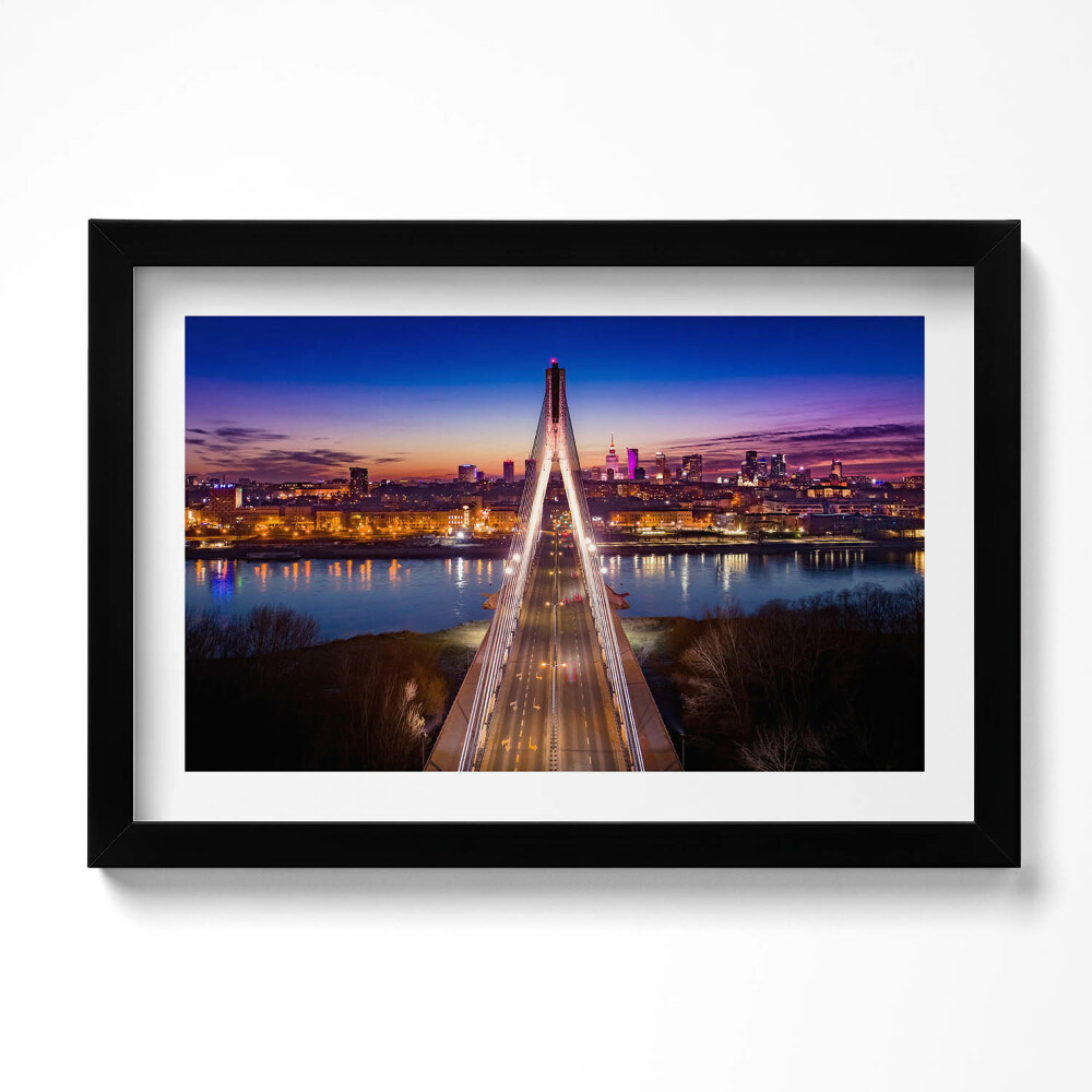 Obraz s rámem dekorativní Most a město večer