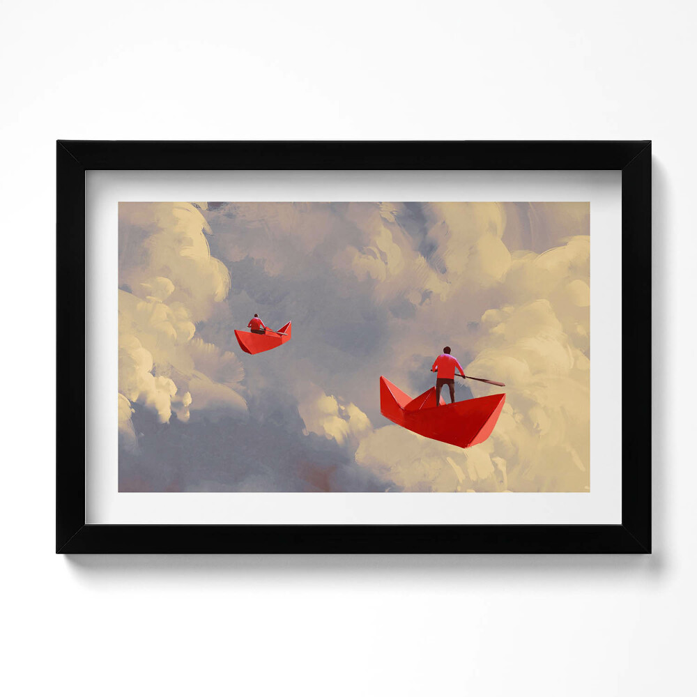 Obraz s rámem dekorativní Cestování na papírových lodích