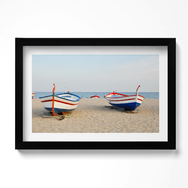 Obraz s rámem dekorativní Lodě na pláži