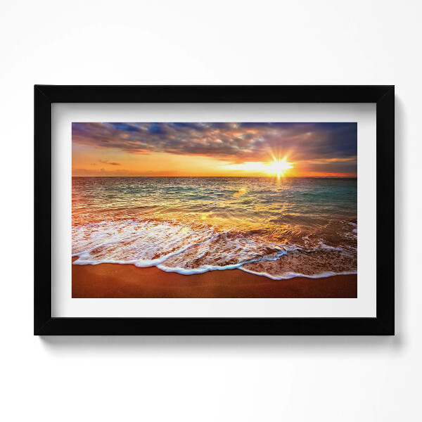 Obraz s rámem dekorativní Mořské vlny při západu slunce